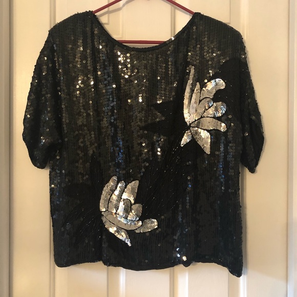 Tops - Vintage Black Sequin Top